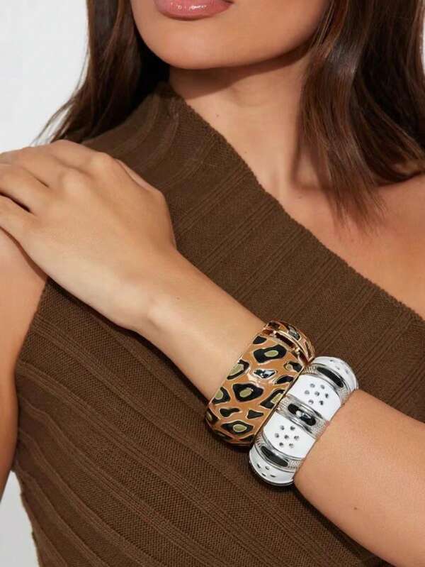 1 pulseira vintage feita à mão com estampa de leopardo e óleo colorido, adequada para uso diário feminino