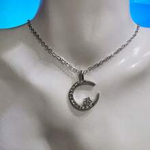 Shiny Star Moon Pendant Necklace, Women's Sparkling Exquisite Clavicle Chain, Unique Design Luxury Jewelry Gift For Girlfriend