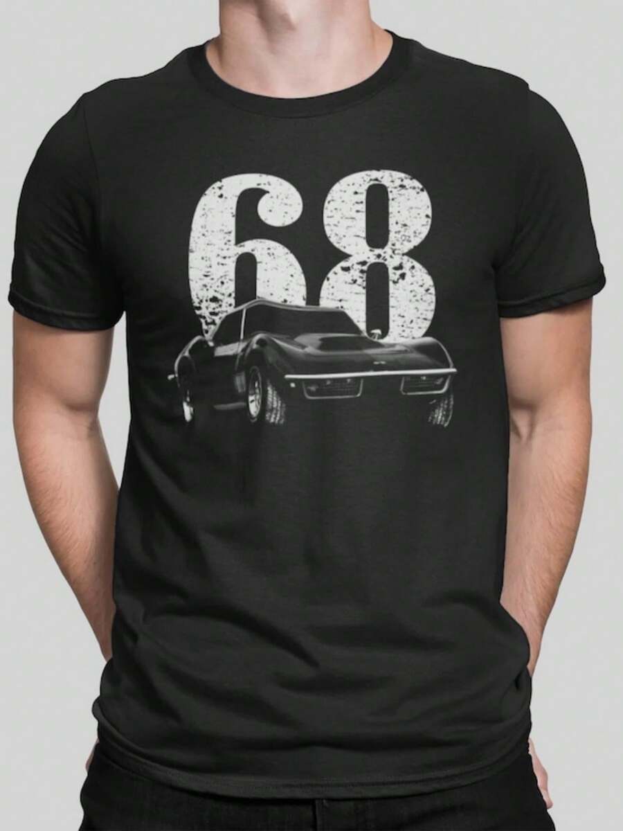 1968 Corvette Front Tee Quarter View With Year Classic Car T Shirt - Style 22 - View 1