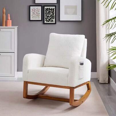 Sillón mecedor de salón blanco con aspecto suave y estilo moderno, asiento elegante para sala de estar, diseño contemporáneo, confortable y fácil de integrar y limpiar