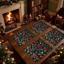 1pc/4pcs/6pcs/100pcs Christmas Walking Stick Pattern Printed Placemats, Heat-Insulating Placemats, Suitable For Home Decoration, Holiday Dining, Kitchen And Party Decoration, Party Placemats, Can Be Given As Christmas Gifts