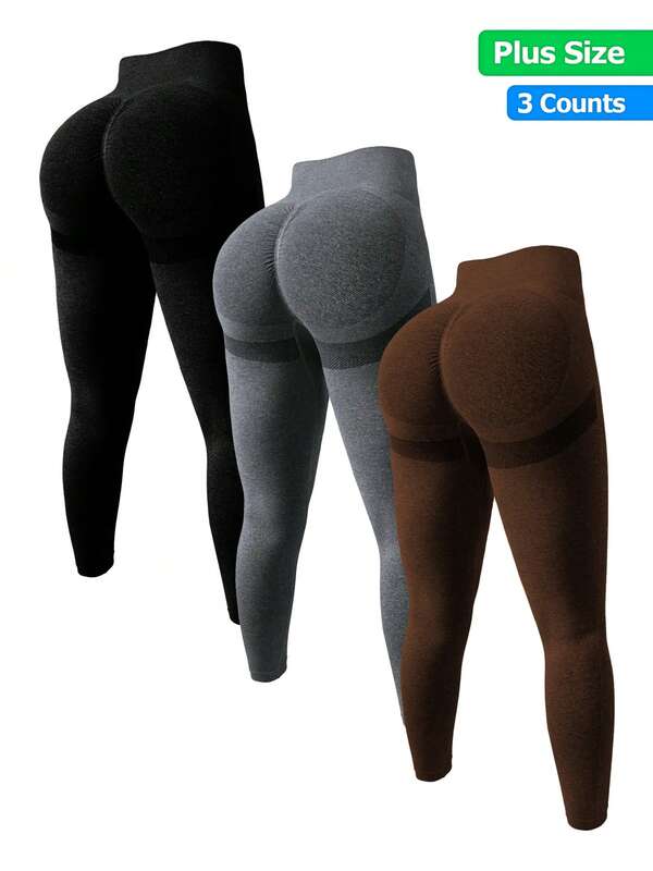 TNTOR Set de 3 piezas Mallas de fitness de cintura alta y talla grande para mujeres, con alta elasticidad, secado rápido y diseño de cintura media con control de abdomen, adecuadas para entrenamiento, ciclismo y yoga