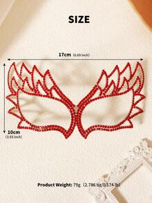 1件夸张时尚面具，镂空金属猫眼水钻半脸面具，圣诞节派对配饰 - 紅色 - 查看 13