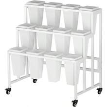Flower Display Stand With 12 Buckets, 3 Layers Flower Bar, White Metal Plant Stand With Wheels, Heavy Duty Flower Cart Indoor Outdoor Patio Garden Wedding Florist, White Metal Frame - 白色+3層 - 查看 9