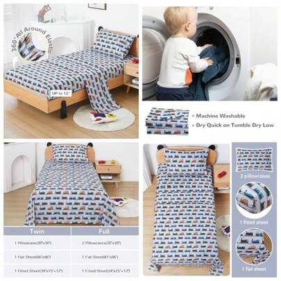 - Juego de sbanas estampadas tamao individual para nios y nios pequeos, sbana ajustable transpirable tamao individual, temtica de excavadora de juguete