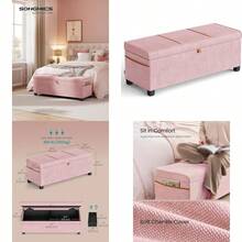 SONGMICS Storage Ottoman Bench Storage Chest 15.7 X 43.3 X 15.7 Inches End Of Bed Bench 27 Gal. 103 L For Bedroom Entryway Living Room Jelly Pink ULSF533R01