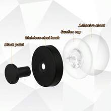 4pcs Suction Cup Hooks, Premium Stainless Steel Suction Cup Hooks Suction Cup Bathroom Towel Coat Holder Hanging Shower Kitchen Glass Door Mirror Smooth SurfaceBlack - 黑色 - 查看 4
