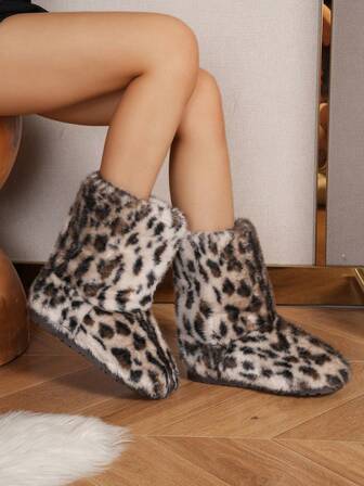 Women's Furry Faux Fur Boots Fuzzy Fluffy Mid Calf Snow Boots Suede Warm Fur Lined Booties Flat Fashion Boots