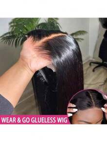 Elegant 180%Density 36 Inch13x4 HD Lace Front Wigs Put On And Go Glueless 4x4 Human Blended Hair Pre Plucked With Baby Hair 180 Density Transparent Bone Straight Lace Frontal Wigs For Women Natural Black Color Full Hair Wig Suitable For All People