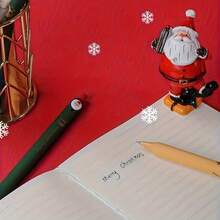 4pcs Christmas Gel Ink Roller Ball Pen Set, Quick Dry Plastic Pen, Medium Point, Cute Holiday Button Design, 0.5mm Black Ink, Holiday Gift Stationery, Christmas, New Year Gift