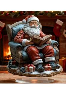 1 szt., akrylowa, płaska dekoracja biurka w stylu boho, Święty Mikołaj, 2D – wielofunkcyjna dekoracja o tematyce bożonarodzeniowej, odpowiednia do domu, biura lub kawiarni – świąteczna dekoracja pokoju (bez tekstu)