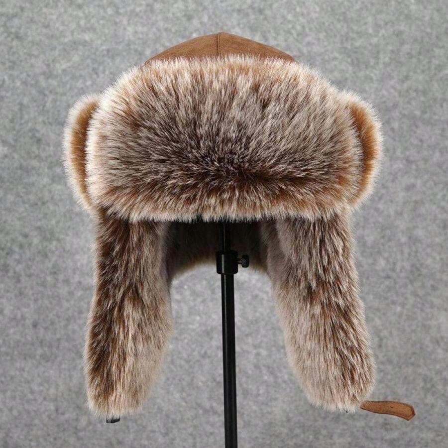 1 Pc Imitation Sheepskin Hat Snow Imitation Fox Grass Hat Dad Middle Aged Ear Protection Hat - màu nâu - Xem 1