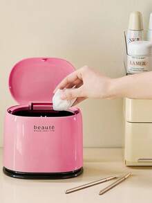 Bellissima scatola di stoccaggio da scrivania rosa, con texture elegante e lussuosa, grande capacità di stoccaggio, pratica con pulsante a pressione. Adatta per ufficio, organizzazione della scrivania del campus, conservazione di trucchi e strumenti per manicure, contenitore per l'atmosfera della scrivania.