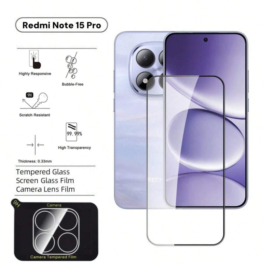 [2 In 1 Kit - Screen Film + Lens Protector] Suitable For Redmi Note 15 Pro, Tempered Glass Screen Protector Full Coverage Anti-Peeping High Definition, Redmi Lens Film For Note 14/13C/13R