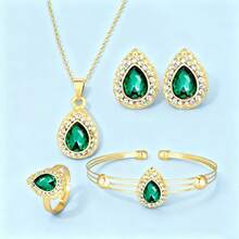 1set Vintage Luxury Elegant Rhinestone Water Drop Earrings, Necklace & Ring Jewelry Set For Women, Suitable For Festival, Birthday, Date, Dance, Party, Holiday, Shopping, Daily Work