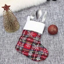 9'' Set Of 8 Stocking Ornament Glitter Plaid Snowflake Print Candy Bag Holders, Xmas Tree, Home, Garden, Family Fireplace Decorations