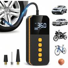 Tire Inflator, Portable Car Air Compressor, Rechargeable Air Pump. Tire Pump With Digital Pressure Gauge And LED Light, Equipped With 2*1500mAh Lithium-Ion Batteries. Suitable For Cars, Motorcycles, Bicycles, Sports Balls. Car Accessories/Gift.