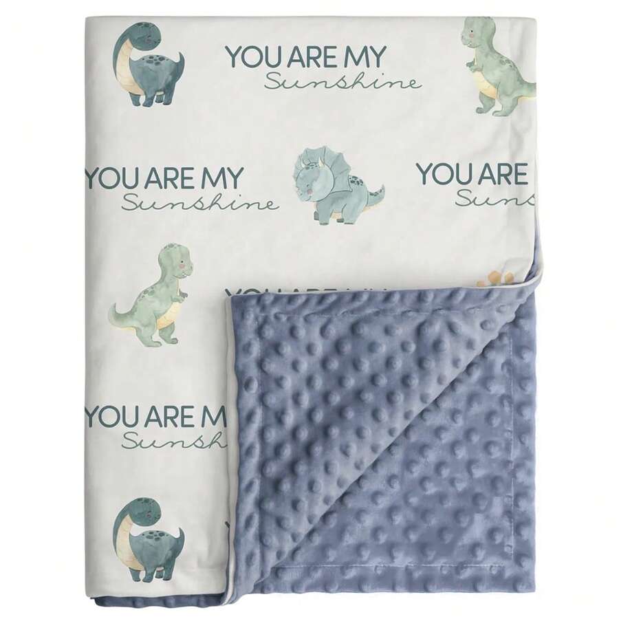 恐龙图案婴儿毯，适合男宝宝，超柔软新生儿婴儿房毯，双层圆点底 - 蓝色绒面婴儿脸，舒适印花婴儿床毯（30 英寸 x 40 英寸） - 藍色恐龍 - 查看 1