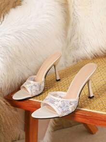 Plus Size Women's Fashion Pointed Toe Stiletto High Heel Slip-On Sandals, Sexy Casual Party Dress Sandals, Elegant Stiletto Sandals - White - View 5