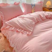 Chic Ruffle Lace Polyester Duvet Cover Set - Girl White Bedding - 2 Piece Twin Comforter Duvet Cover With Zipper Closure - Ultra Soft And Lightweight (White, Twin) - NO Comforter Included - Hồng - Xem 11