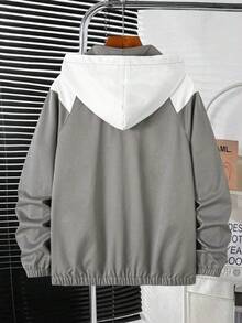 1pc Casual Teenager Boys' Jacket, Fashionable Patchwork Design, Versatile For Outdoor, Commute, Leisure Wear, Also Suitable As Gift - Grey - View 2