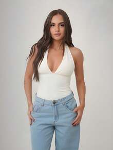 Women's Bodysuit, Plunging Neckline, Polyamide, Halter Neck, Multi-Shape – Elegant Blogger Fashion - trắng - Xem 3