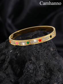 1件创意个性时尚不锈钢钻石星形手链，男士日常佩戴 - 金黃色 - 查看 5