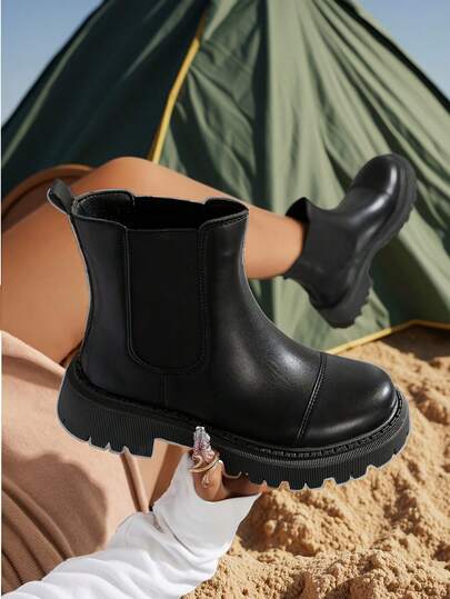 Nowe, modne, proste buty damskie na jesień/zimę, uniwersalne, wygodne, grube botki z okrągłym noskiem, eleganckie, jednokolorowe, dopasowane buty damskie, pasujące do sukienek/kardiganów/swetrów