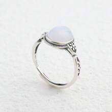 1pc 10*8mm Oval Natural Amber Moonstone Ring Amethyst/Malachite/Crystal Black Abalone Shell S925 Sterling Silver Vintage Gorgerous Gems Men Women's Ring Pull-Pull Adjustable Design Ring Party Birthday Gift Fashion Jewelry Accessories Suitable For Any Occasion