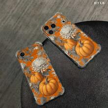 Funda para teléfono con diseño de calabaza blanca y crisantemo, protección anticaídas en las cuatro esquinas, compatible con phone 17, 16, 15, 14, 13, 12, 11 Pro, X y XS. Ideal para Halloween y Acción de Gracias. - transparente - Ver 7