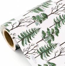 WRAPAHOLIC Kraft Christmas Wrapping Paper - Mini Roll - 17 Inch X 16.5 Feet - Watercolor Christmas Tree Wrapping Paper For Xmas Holiday, Party Celebration