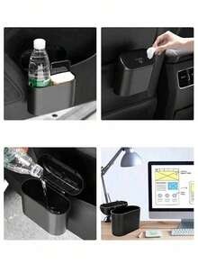 1个车载垃圾桶 + 1卷（15张）垃圾袋 + 2个车载挂钩，迷你车载垃圾桶，垃圾收纳盒，适用于前后排座椅 - 汽车、办公室、家居用品。迷你车载垃圾桶，防水、便携、节省空间，车载储物盒，车载分类盒，必备车载配件。 - 黑色 - 查看 9