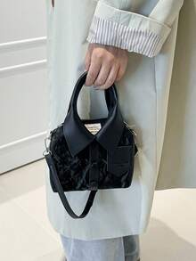 Túi xách nhỏ thời trang tối giản dành cho người đi làm, Túi đeo chéo vai chất lượng cao màu trơn dành cho nữ - màu đen - Xem 4