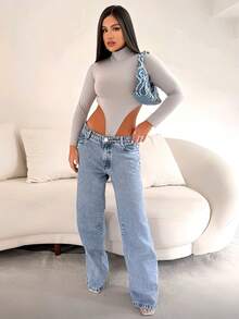 Pamela Bodysuit With Long Sleeves And High Neck Simple Elegant Casual Party GRINGA FASHION - 灰色 - 查看 4