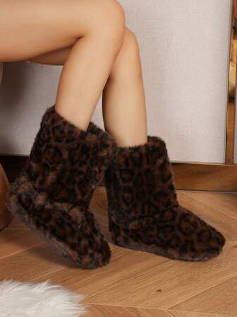 Women's Furry Faux Fur Boots Fuzzy Fluffy Mid Calf Snow Boots Suede Warm Fur Lined Booties Flat Fashion Boots
