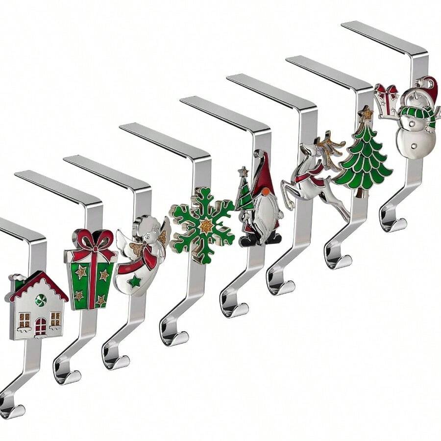 Stocking Holders Set Of 6, Stocking Holders Mantle Set Of 6, Fireplace Stocking Hangers 6 Pac Stocking Stand, Farmhouse Rustic Xmas Decorations Home Indoor