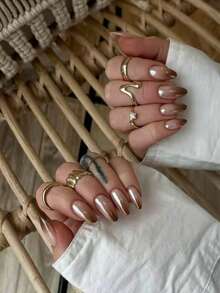 10 móng tay giả thủ công màu hạnh nhân ombre cực quang hiệu ứng gương dễ thương tối giản sang trọng - Nhiều màu - Xem 10