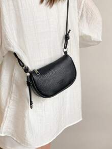 Mini Lychee Texture Crossbody Bag For Women, New Stylish Compact Daily Versatile Shoulder Bag - Black - View 5