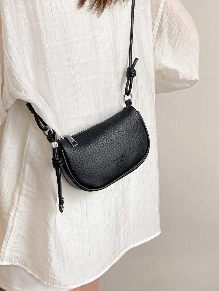 Mini Lychee Texture Crossbody Bag For Women, New Stylish Compact Daily Versatile Shoulder Bag - Black - View 4
