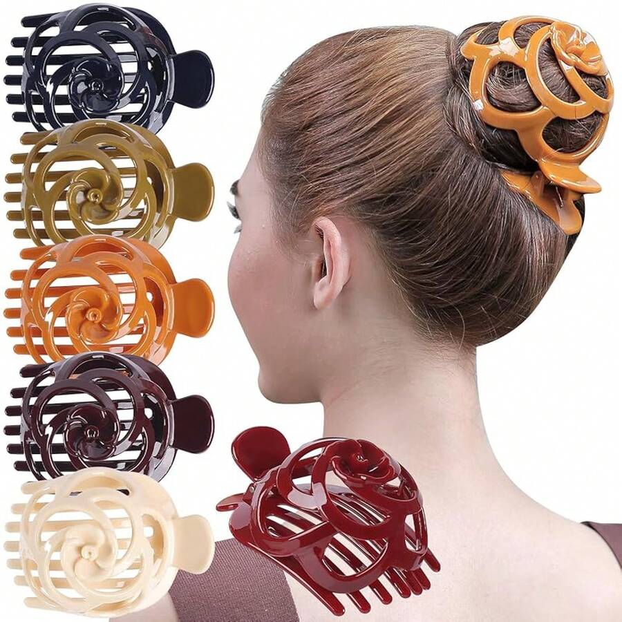 RC ROCHE 6 Pcs Hair Bun Maker Clip For Women Updo Holder Ballet French Claws Bird Nest Pieces Tools Accessories Plastic Shell Round Dome, Large Brownhalloween - (大)經典 - 查看 1