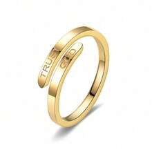 1PCS Women's Open Fashion New Oil Pressure Opening TRUSGT GOD Inspirational Couple Rings, Cross-Border Exclusive Supply - Gold - View 2