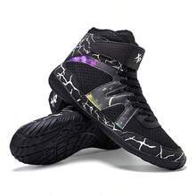 1 par de tênis masculinos de cano alto para luta livre profissional, coloridos, leves, modernos, confortáveis, duráveis e com suporte - você merece - Preto e cinza - Ver 7