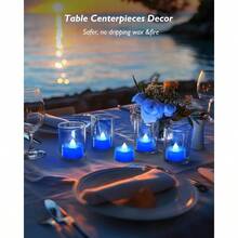Amagic Blue LED Tea Lights Candles 24 Pack Battery Operated Flameless Tea Lights Long Lasting Colored Tealights Candles For Halloween And Festival Celebration Party Wedding Table Decor Birthday# DOUYYY