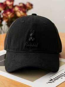 1 pieza Gorra de béisbol ajustada para mujer, gorra linda con diseño de conejo para deportes al aire libre, gorra suave para correr y hacer ejercicio