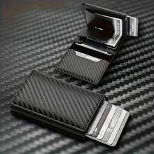 Men's Airtag Wallet With Zipper Coin Pocket, Multifunctional Automatic Pop-Up Metal Card Holder, RFID Anti-Theft Design, Simple Business Plastic Style [All Seasons] Suitable For 10 Scenarios - Black - View 2