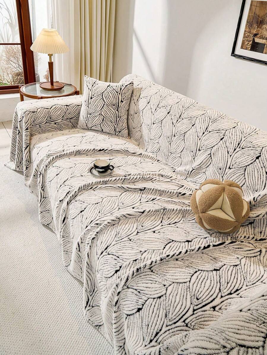 1 Stück Blatt Muster Plüsch Sofadecke, warm und dick, weich und bequem Sofaüberwurf für Heimdekoration, geeignet für Sofa, Büro, Bett, Zimmer, Studentenwohnheim, maschinenwaschbar
