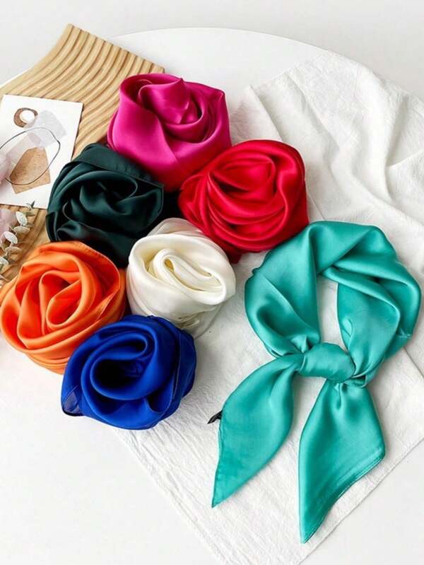 70cm X 70cm Fashionable Versatile Multifunctional Square Scarf, Elegant Solid Color Silk Scarf, Shirt Accessory, Neck Wrap