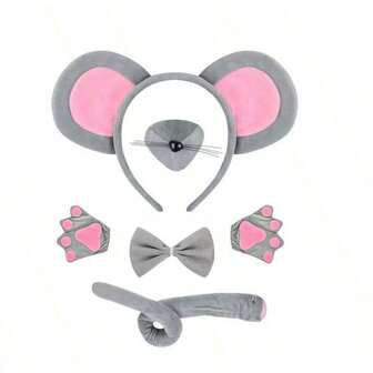 1 套节日派对动物服装/万圣节圣诞新年派对装饰套装/男女通用化妆舞会服装套装/可爱老鼠服装套装/角色扮演派对老鼠服装套装、节日派对服装套装、爪夹、女士礼物、发饰