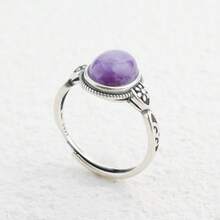 1pc 10*8mm Oval Natural Amber Moonstone Ring Amethyst/Malachite/Crystal Black Abalone Shell S925 Sterling Silver Vintage Gorgerous Gems Men Women's Ring Pull-Pull Adjustable Design Ring Party Birthday Gift Fashion Jewelry Accessories Suitable For Any Occasion