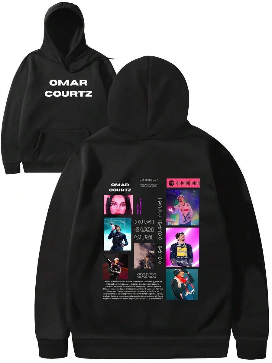 Omar Courtz Primera Musa Album Tour Merch Hooded Sweatshirt - Oversized Unisex Streetwear With Music Album Art Print Tracklist & Song Titles Hip Hop Concert Merch For Men & Women Casual Comfort Fit Machine Washable Long Sleeve With Front Pocket Relaxed Fit For Casual Attire Official Omar Courtz Tour Apparel Essentials Hoodie Hoodie For Women Sweatshirts For Women Hoodies For Men 's Hoodie Sweatshirts For Men Essentials Fear - 黑色 - 查看 1